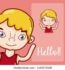 Boy saying hello cartoon