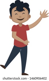 El chico está diciendo hola, ilustración, vector sobre fondo blanco.