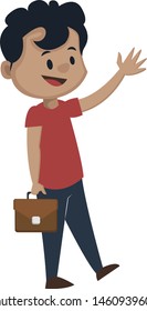 Boy is saying hello, illustration, vector on white background.
