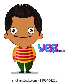Boy is saying yes, illustration, vector on white background.