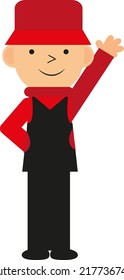El chico dice hola, ilustración, vector en un fondo blanco.