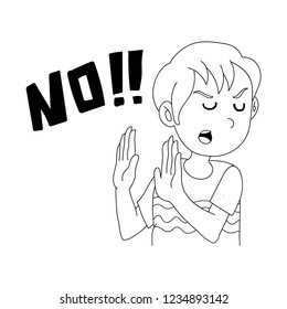 boy says no word vector illustration