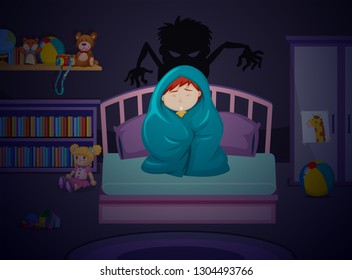 A boy scare of the dark illustration