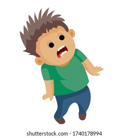 boy scared badly and screams, isolated object on a white background, vector illustration,