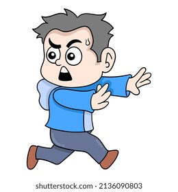 chico con la cara asustada corriendo nervioso, ilustración vectorial art. doodle imagen kawaii.