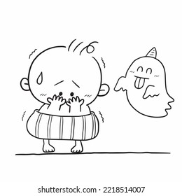 boy scared of ghosts cartoon doodle kawaii anime coloring page cute illustration drawing clipart character chibi manga comics