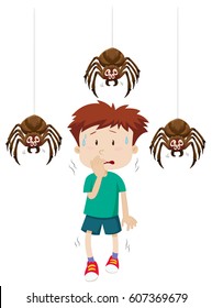 Boy scared of spiders illustration