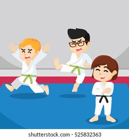 boy scared when doing karate match