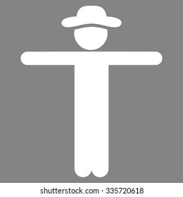 Boy Scarescrow vector icon. Style is flat symbol, white color, rounded angles, gray background.