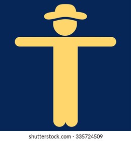Boy Scarescrow vector icon. Style is flat symbol, yellow color, rounded angles, blue background.