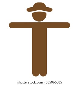 Boy Scarescrow vector icon. Style is flat symbol, brown color, rounded angles, white background.