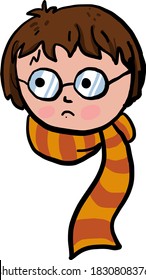 Niño con bufanda, ilustración, vector sobre fondo blanco