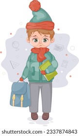 Niño con bolsa de colegio y libro