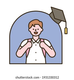 A boy with a school bag. flat design style minimal vector illustration.