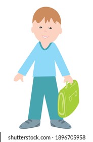 Boy and school bag, one person, vector illustration