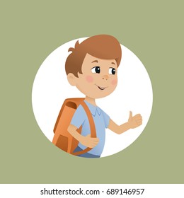 Boy with a school bag and thumb up. Like back to school.