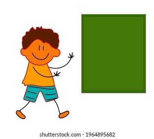 Boy and school board on a white background. Cartoon. Vector illustration.