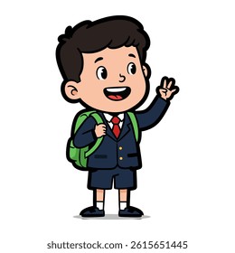 
boy with school clothes and backpack on his back vector illustration