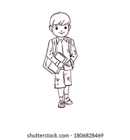 Boy, school student. Back to school. Hand drawn cartoon vector.