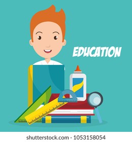 boy with school supplies