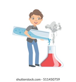 Boy In School Uniform With Giant Test Tubes