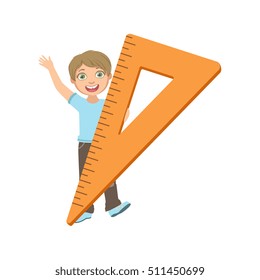 Boy In School Uniform With Giant Triangle Ruler