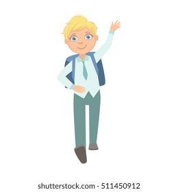 Boy In School Uniform Walking And Greeting