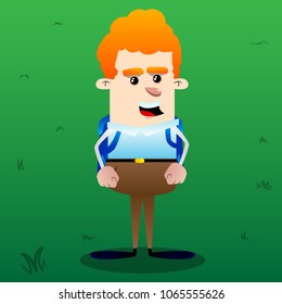 Boy with schoolbag. Vector cartoon character illustration.
