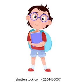 Boy schoolboy with backpack and book