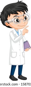 Boy in science gown on isolated background illustration