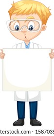 Niño en ciencia vestido en ilustración aislada de fondo