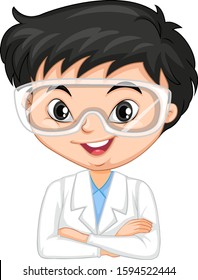 Boy in science gown on isolated background illustration