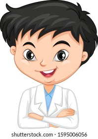 Boy in science gown on isolated background illustration