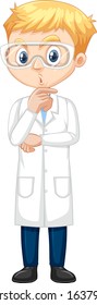 Boy in science gown on isolated background illustration