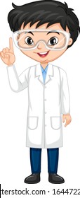 Boy in science gown on isolated background illustration