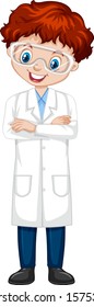 Boy in science gown on white background illustration