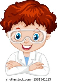 Boy in science gown on white background illustration