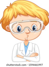 Boy in science gown on white background illustration