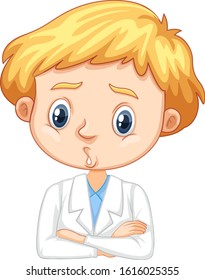 Boy in science gown on white background illustration