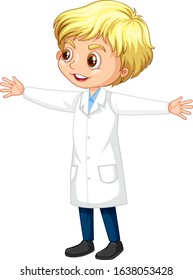 Boy in science gown on white background illustration