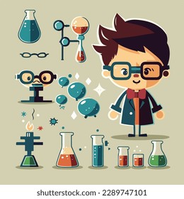 cientista masculino con artículos de química