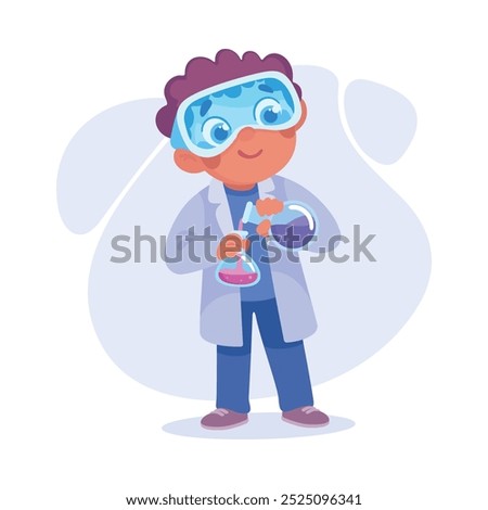 Boy Scientist in Coat with Flask as Child Profession Vector Illustration
