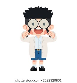Boy Scientist Looking Through a Magnifying