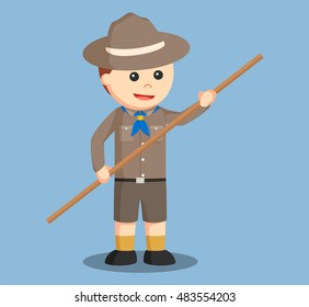boy scount holding stick