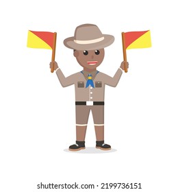 boy scout african doing semaphore design character on white background