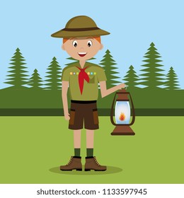 boy scout in the camping zone