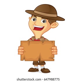 Boy scout cartoon holding map isolated in white background