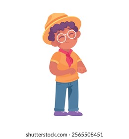 Boy Scout Character in Hat and Glasses in Standing Pose Vector Illustration