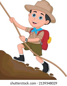 Boy Scout Climbing Hill On White Background