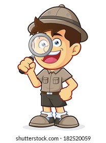 Boy Scout or Explorer Boy with Magnifying Glass